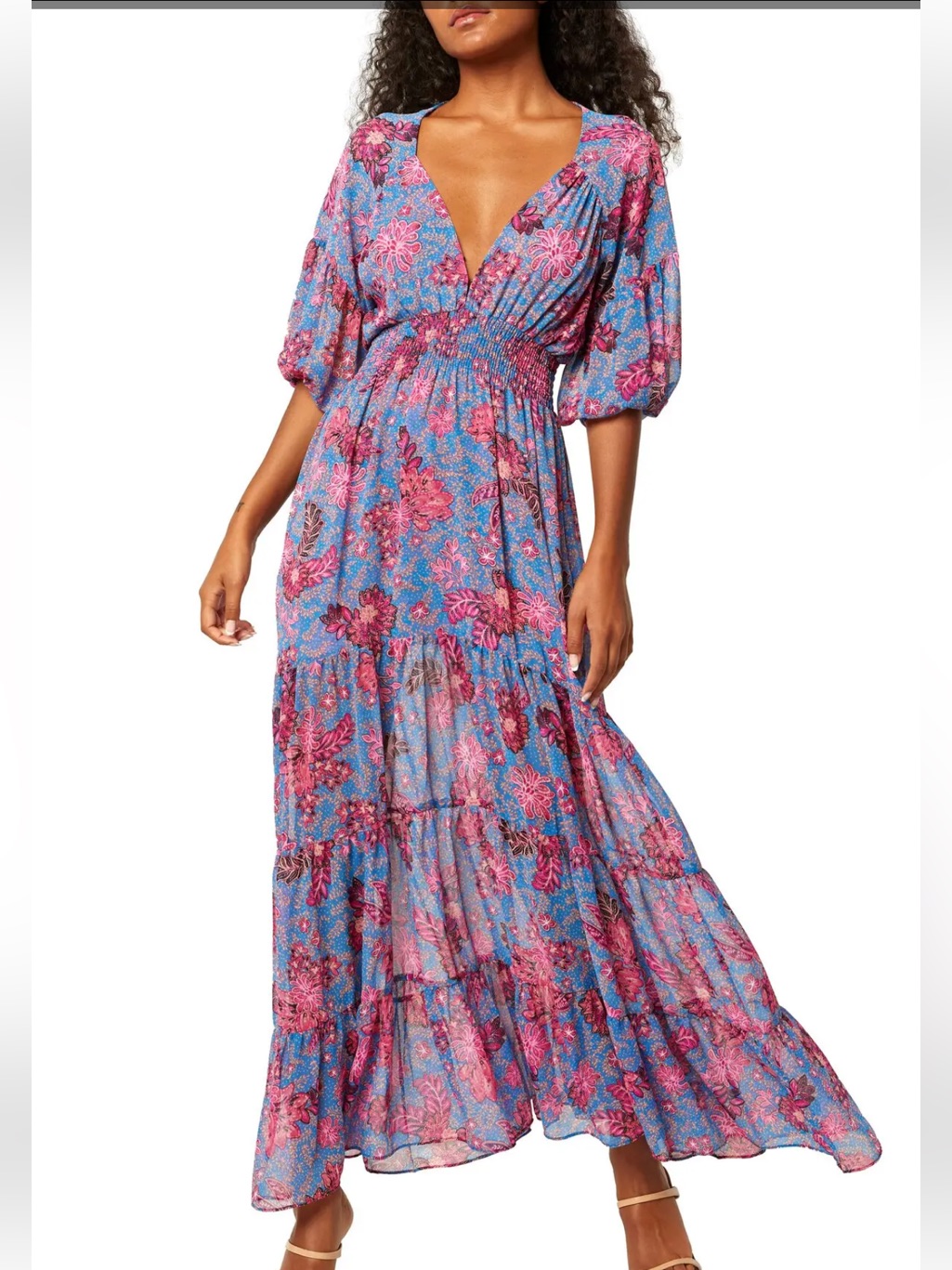 Misa Los Angeles Pippa Floral Tiered Open Back Maxi Dress In Night Blooms